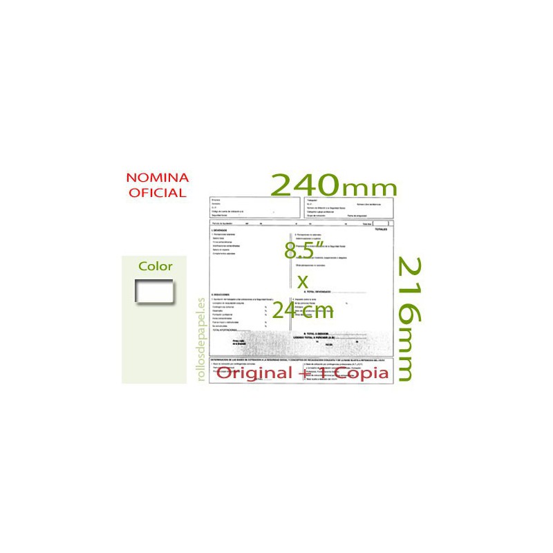 Papel Continuo Autocopiativo Nómina oficial 8,5"x24 cm.2 Tantos (Caja 1500 hojas)