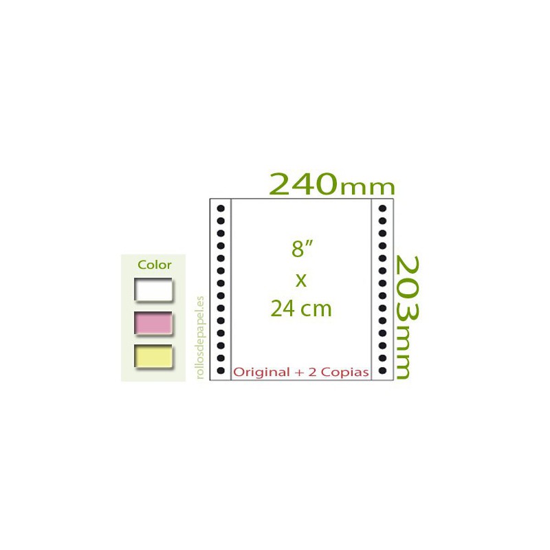 Papel Continuo Autocopiativo blanca/rosa/amarilla 8"x24 cm.3 Tantos (Caja 1000 hojas)