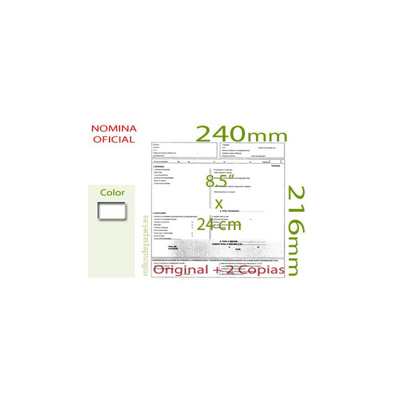 Papel Continuo Autocopiativo Nómina oficial 8,5"x24 cm.3 Tantos (Caja 1000 hojas)